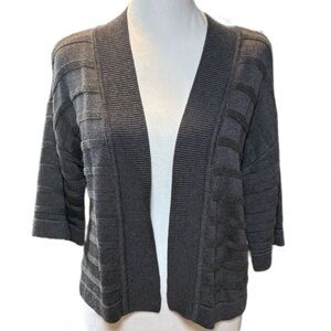 Liz Claiborne Grey Sweater Cardigan Open Front Career Wear Nice Condition Size M